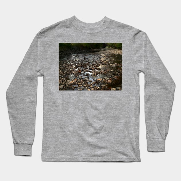 Photo of River Rock with Bridge in Background - Tomahawk Creek Overland Park KS Long Sleeve T-Shirt by Zen Goat 